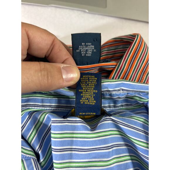 Ralph Lauren Button Down Boys Large 14 16 Blue Orange Striped Lot of 2 - Picture 7 of 7